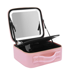 Kozmetický kufrík so zrkadielkom LED - ružový