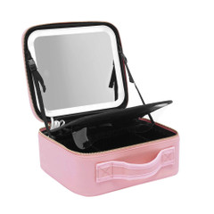 Cosmetic case with LED mirror - pink